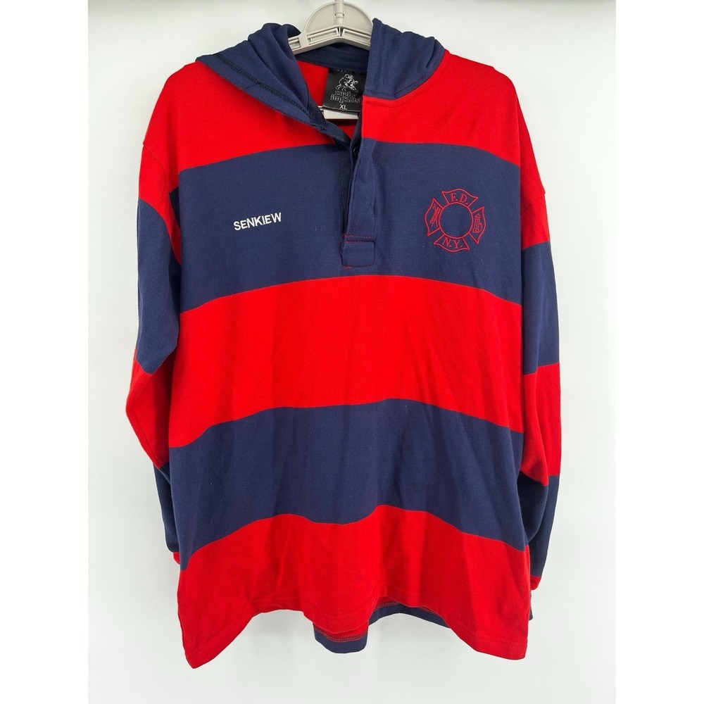 Rugby Imports Men's Polo Hooded‎ Long Sleeve NYC Fire Department Size XL Heavy